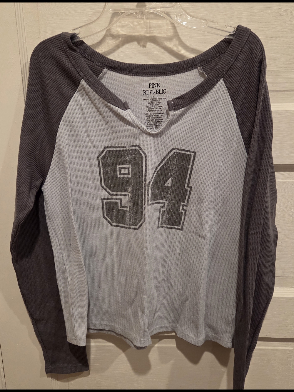 Pink Republic White and Grey Waffle Raglan Long Sleeve